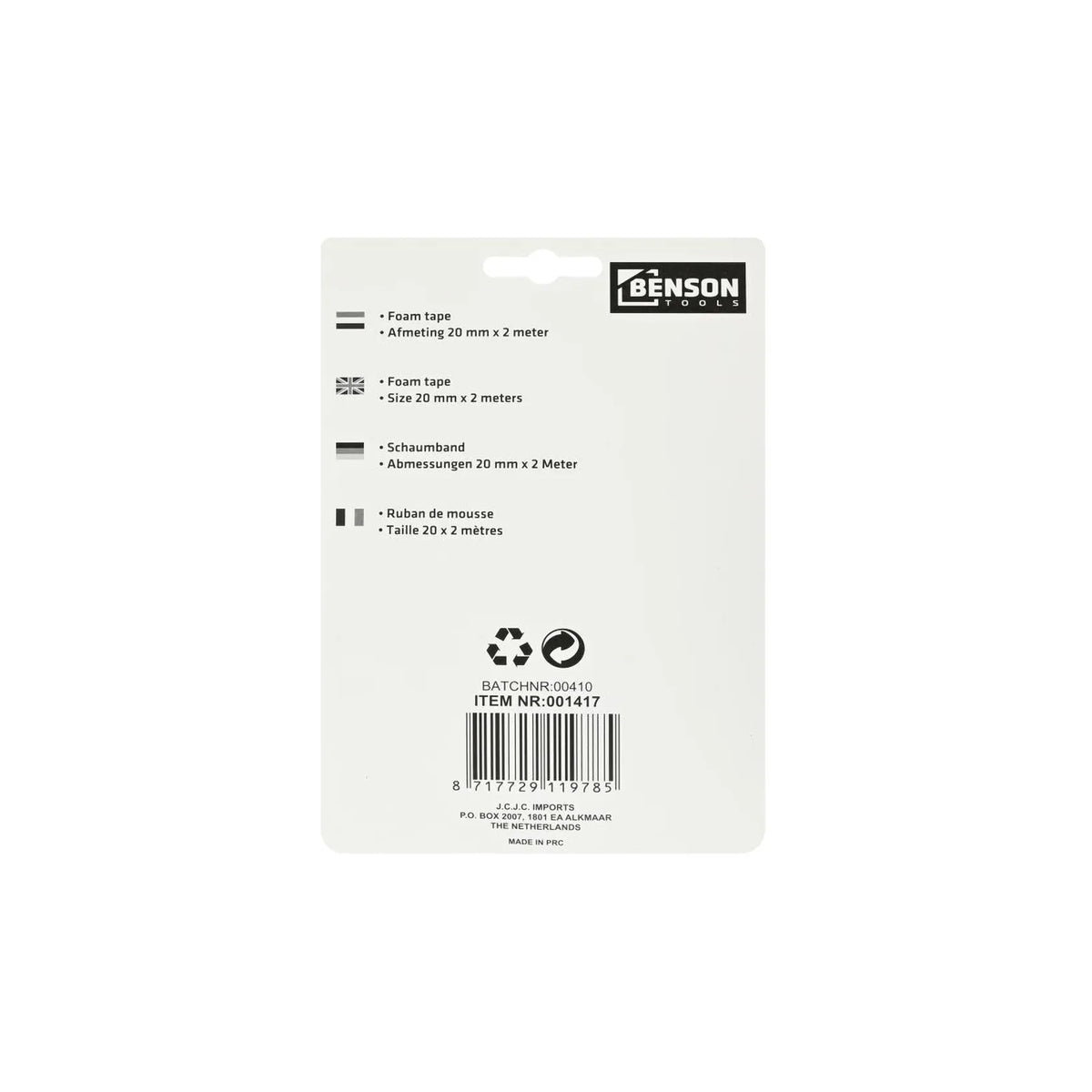 Benson Tools Foamtape breed 20 mm x 2 mtr