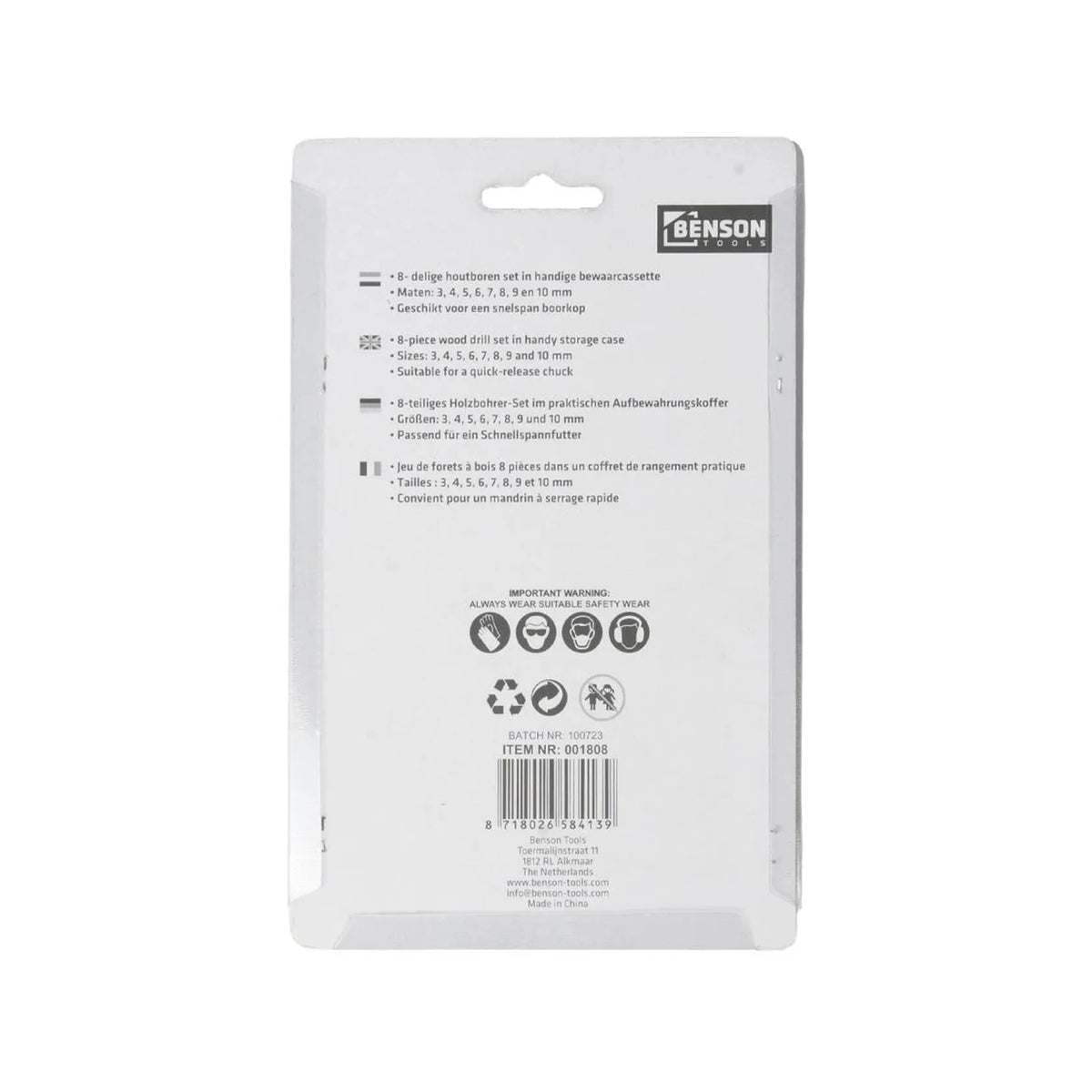 Benson Tools Boorset 8 dlg hout cassette