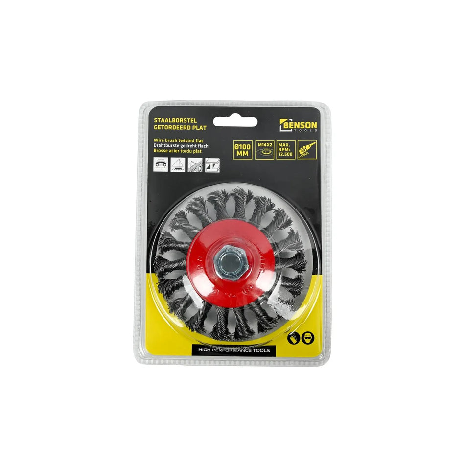 Benson Tools Staalborstel voor haakseslijper getordeerd plat 100 mm