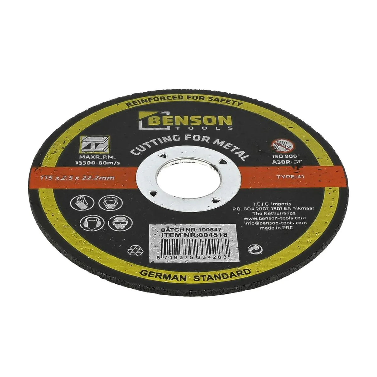 Benson Tools Doorslijpschijf metaal ø115 x 2.5 x 22.2 mm