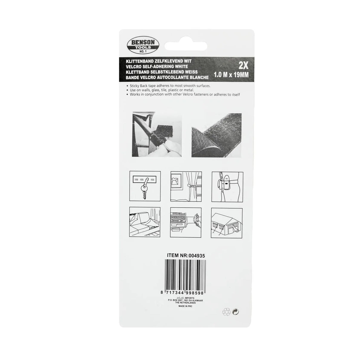 Benson Tools Klittenband zelfklevend wit 1 m