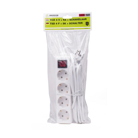 Benson Electric Stekkerdoos 4-voudig + RA + schakelaar 5.0 mtr
