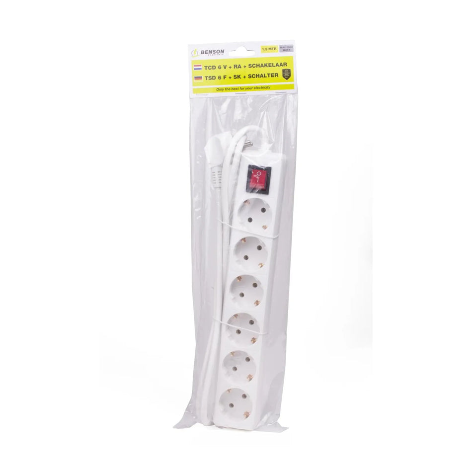 Benson Electric Stekkerdoos 6-voudig + RA + schakelaar 1.5 mtr