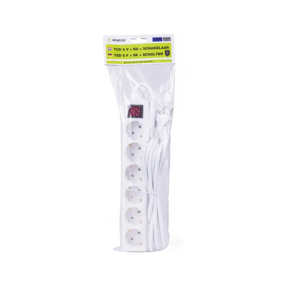 Benson Electric Stekkerdoos 6-voudig + RA + schakelaar 3 mtr