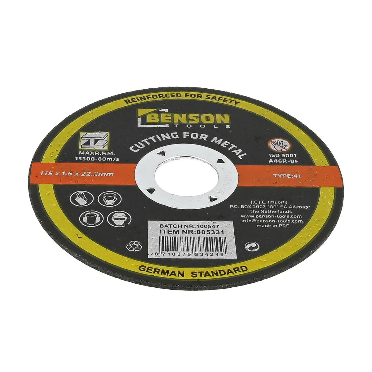 Benson Tools Doorslijpschijf metaal ø115 x 1.6 x 22.2 mm