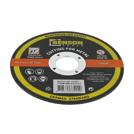 Benson Tools Doorslijpschijf metaal ø115 x 1.6 x 22.2 mm