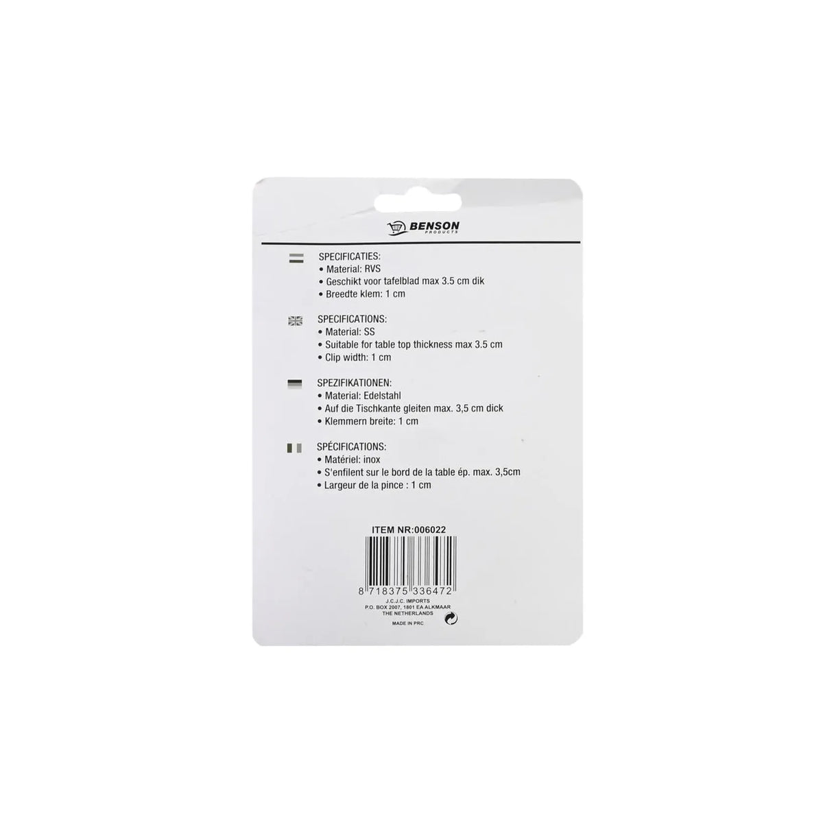 Benson Products Tafelkleedklem 4 dlg RVS