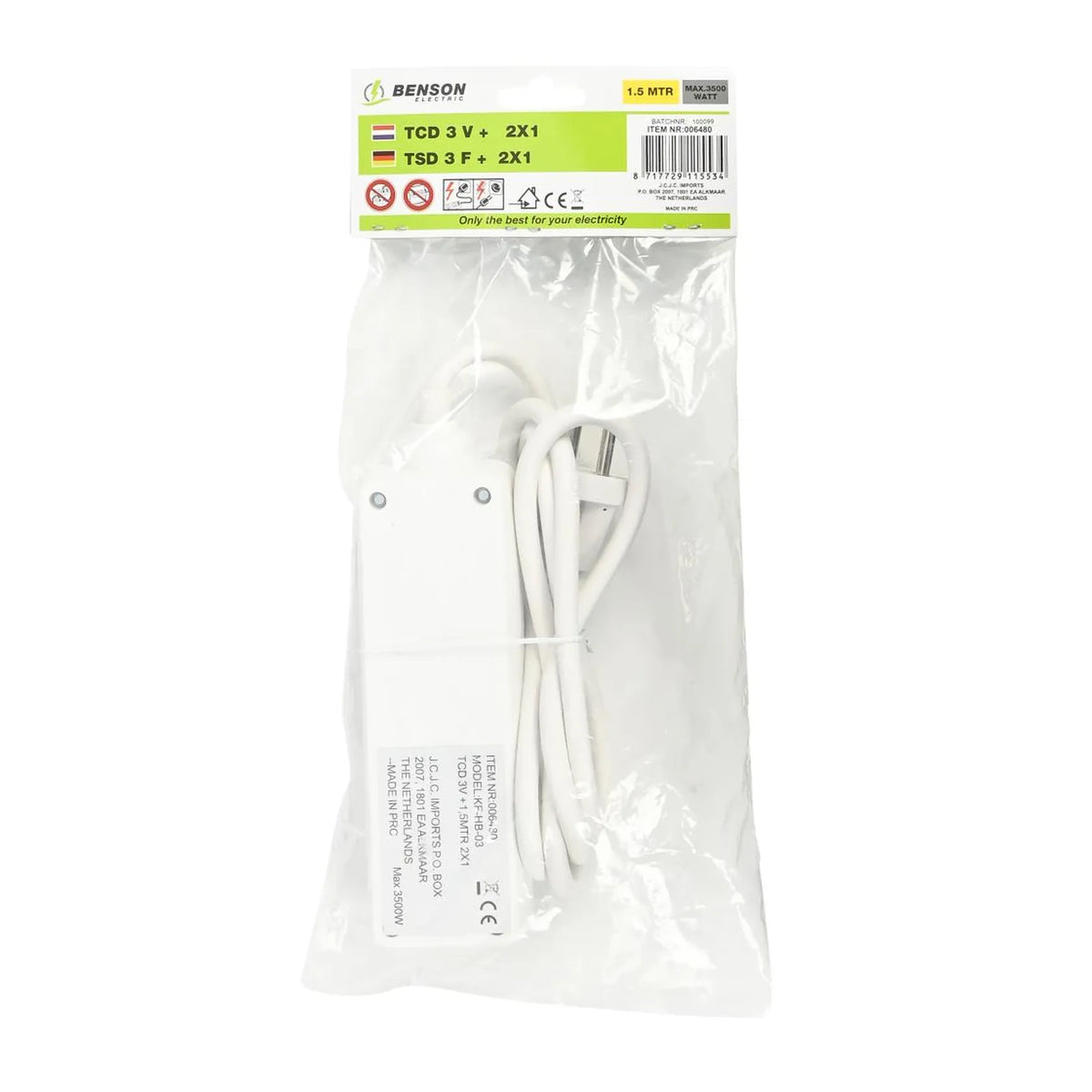 Benson Electric Stekkerdoos 3-voudig 2X1.5 mm + 1.5 mtr