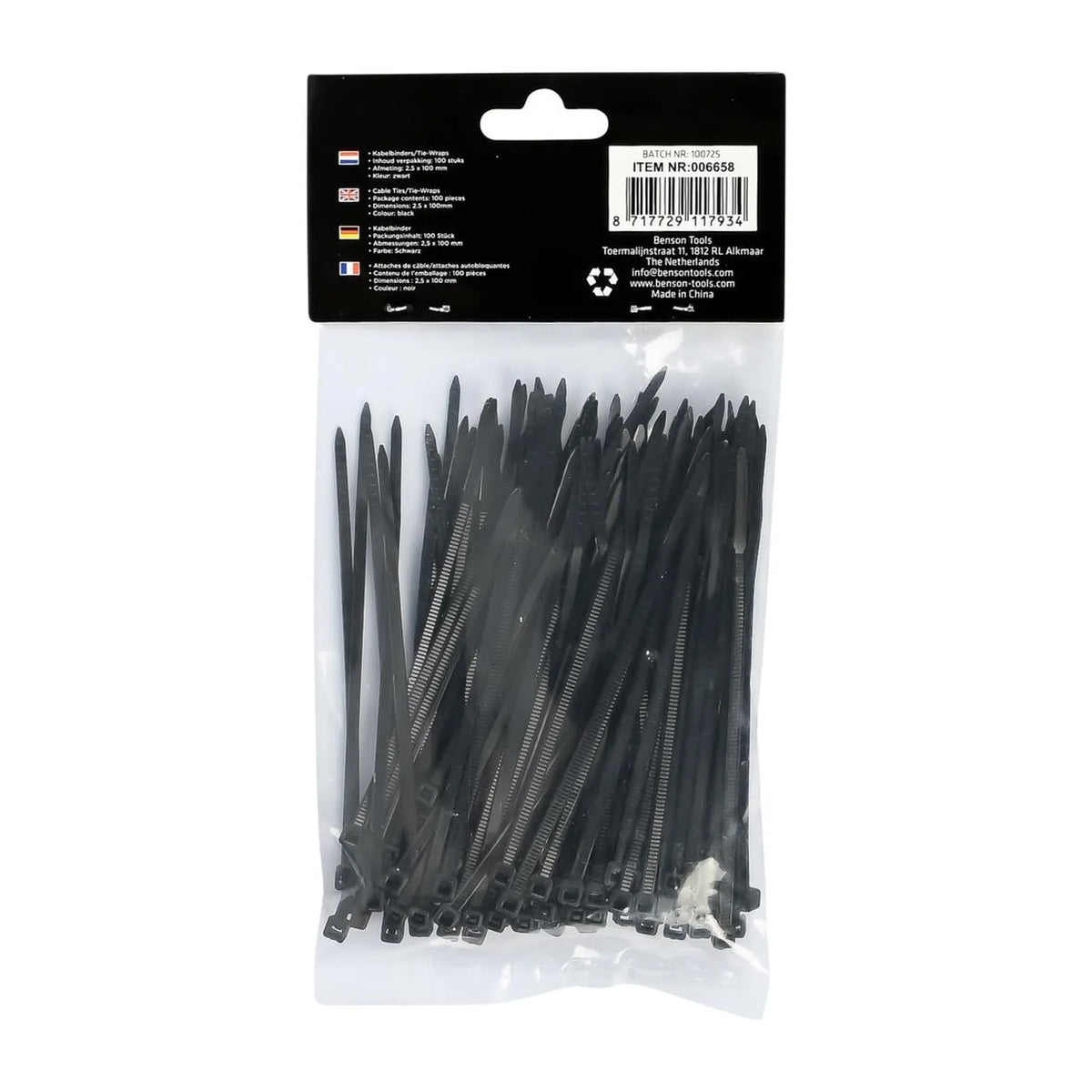 Benson Tools Kabelbinders 2.5 x 100 mm 100 dlg zwart