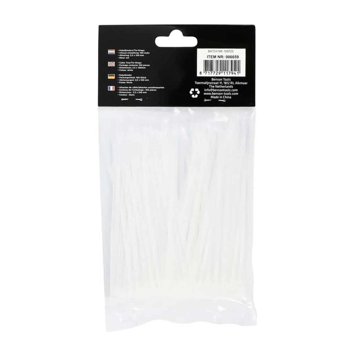 Benson Tools Kabelbinders 2.5 x 100 mm 100 dlg wit