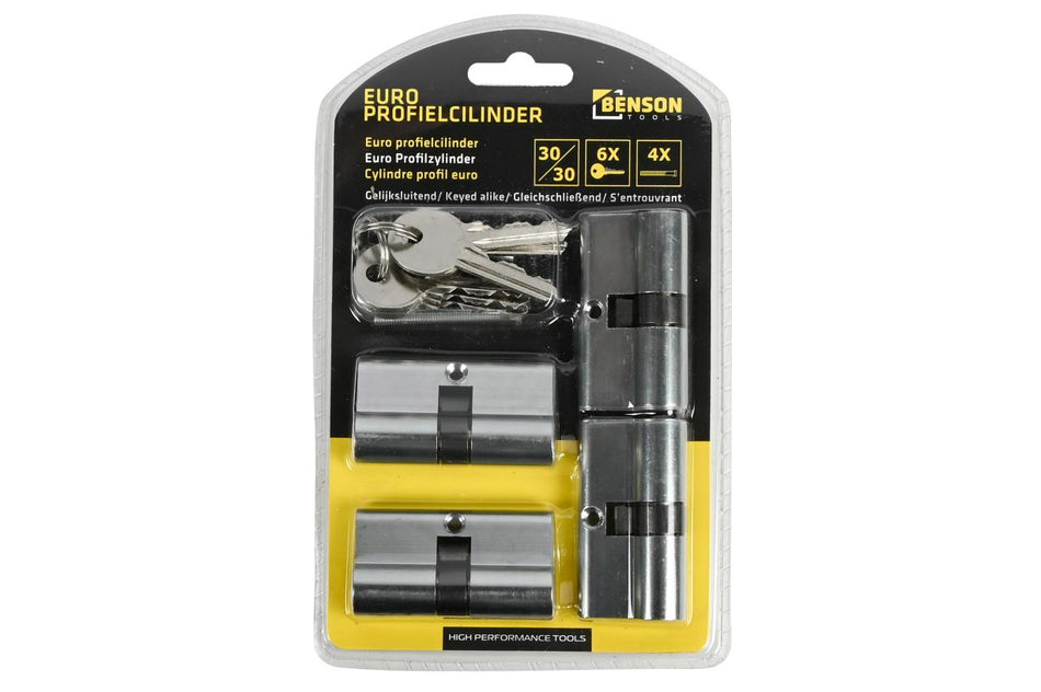 Benson Tools Euro profielcilinder 60 mm 4-delig gelijksluitend