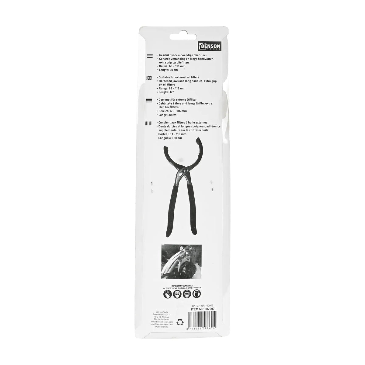 Benson Tools Oliefiltertang 12"