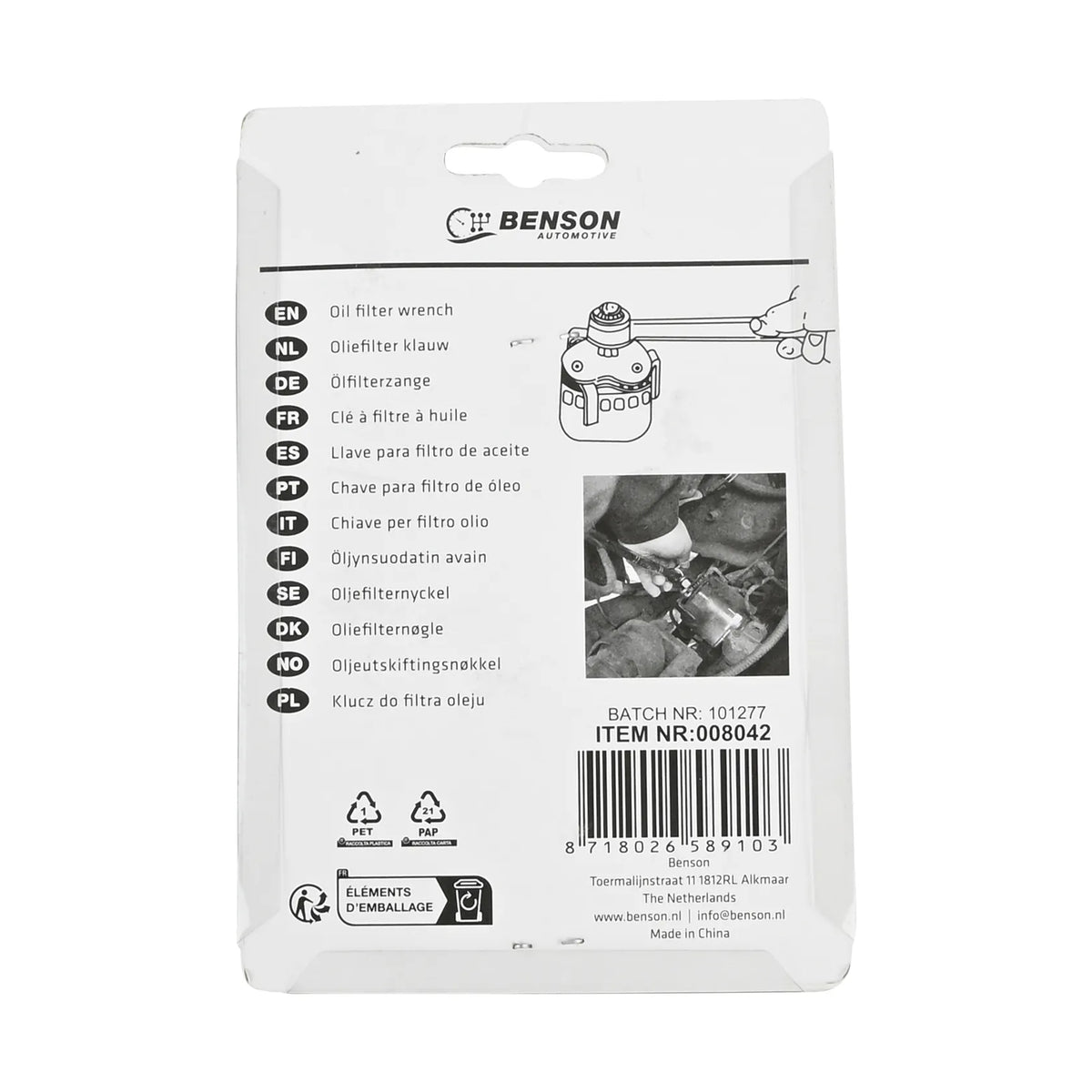 Benson Automotive Oliefilter klauw 63-102 mm