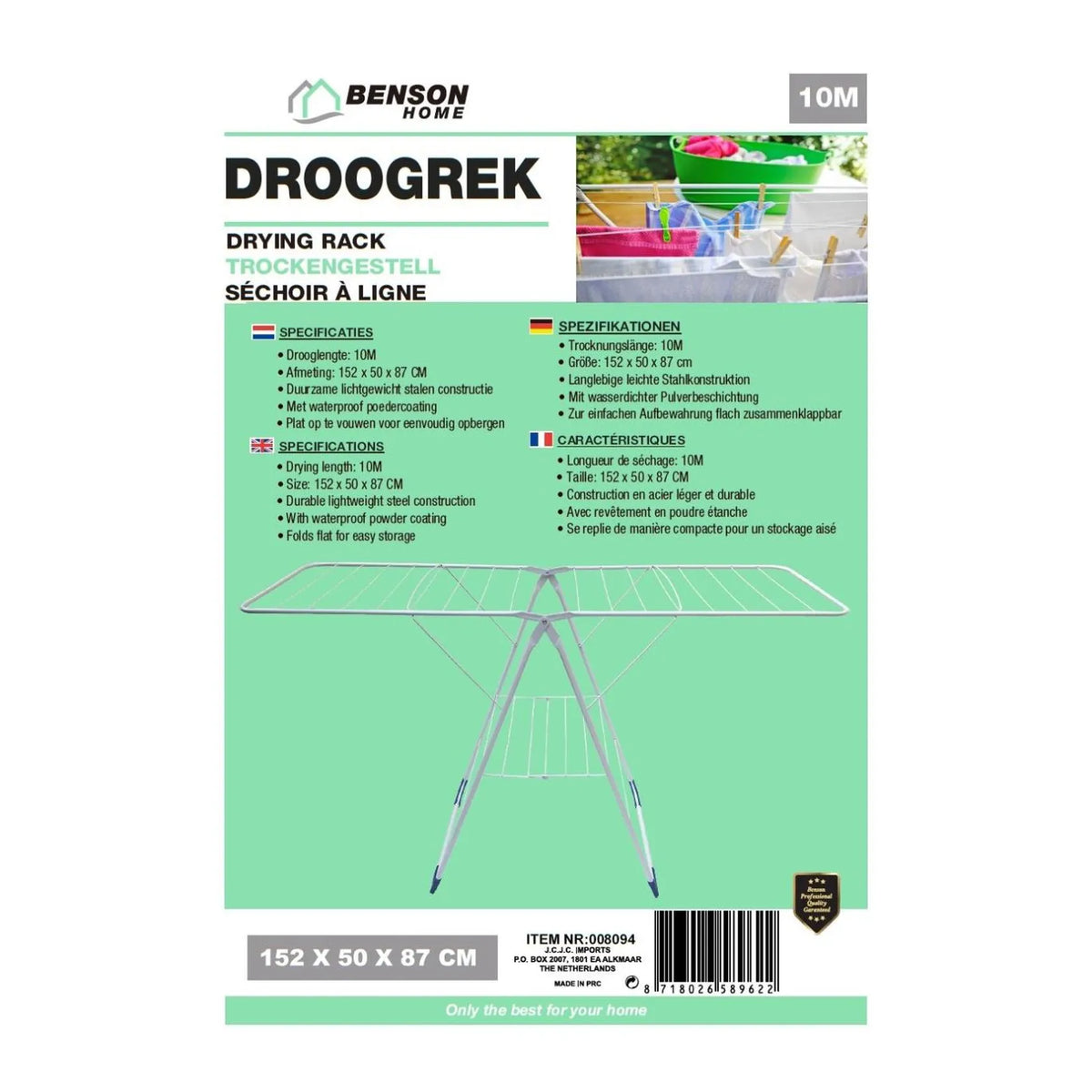 Handelsonderneming Diverza Droogrek wit opvouwbaar 152 x 50 x 87 cm