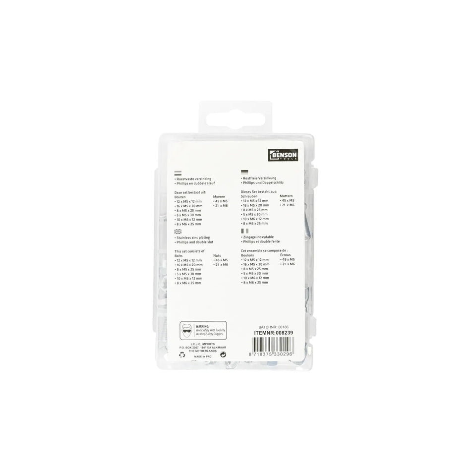 Benson Tools Bout en moer assorti 125 dlg