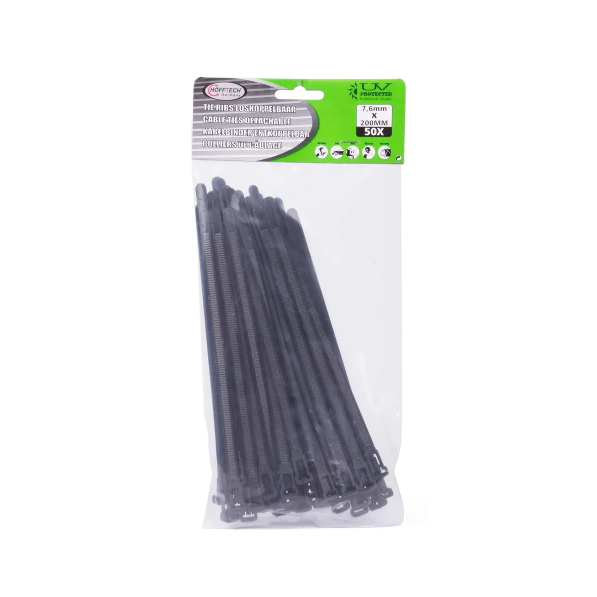 Benson Tools Kabelbinders loskoppelbaar 7.6 x 200 mm 50 dlg zwart