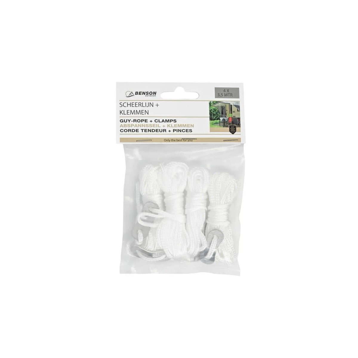 Benson Outdoor Touw scheerlijn 4 mm x 3.5 mtr + klemmen