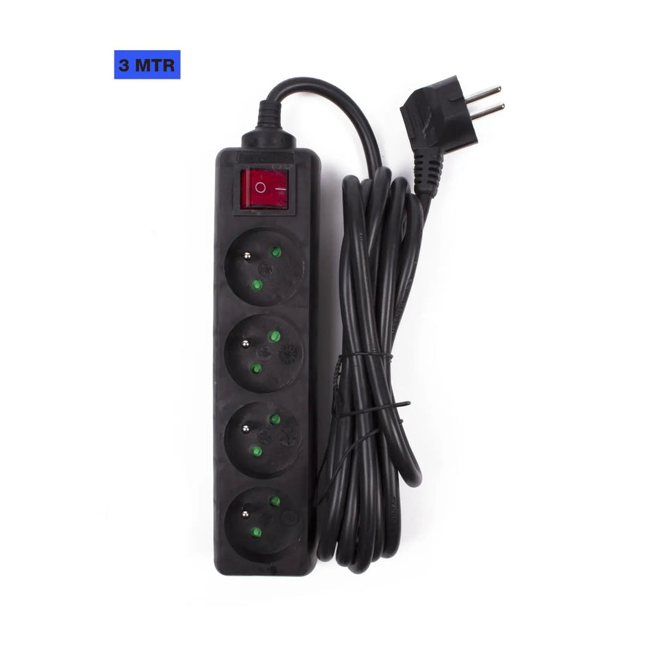 Benson Electric Stekkerdoos type E 4-voudig + schakelaar 3.0 mtr zwart