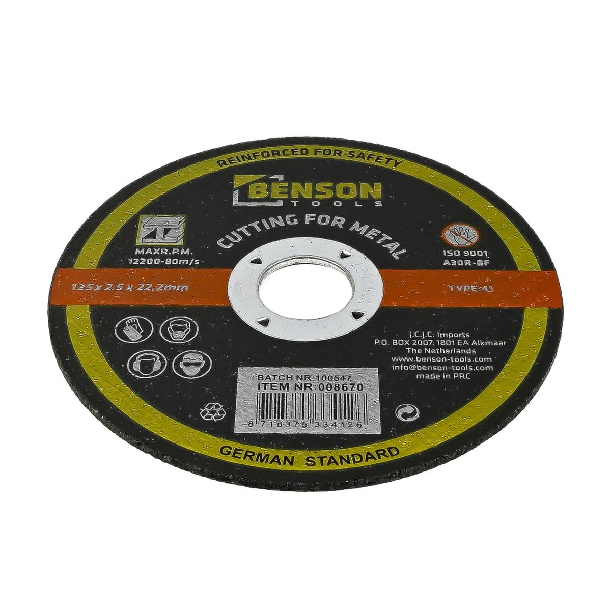 Benson Tools Doorslijpschijf metaal ø125 x 2.5 x 22.2 mm