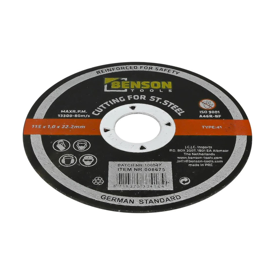 Benson Tools Doorslijpschijf RVS ø115 x 1.0 x 22.2 mm