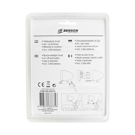 Benson Bike Parts Fietskoplamp 3 LED zwart