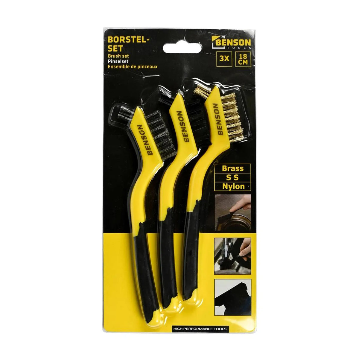 Benson Tools Borstelset 3 dlg nylon, rvs, messing