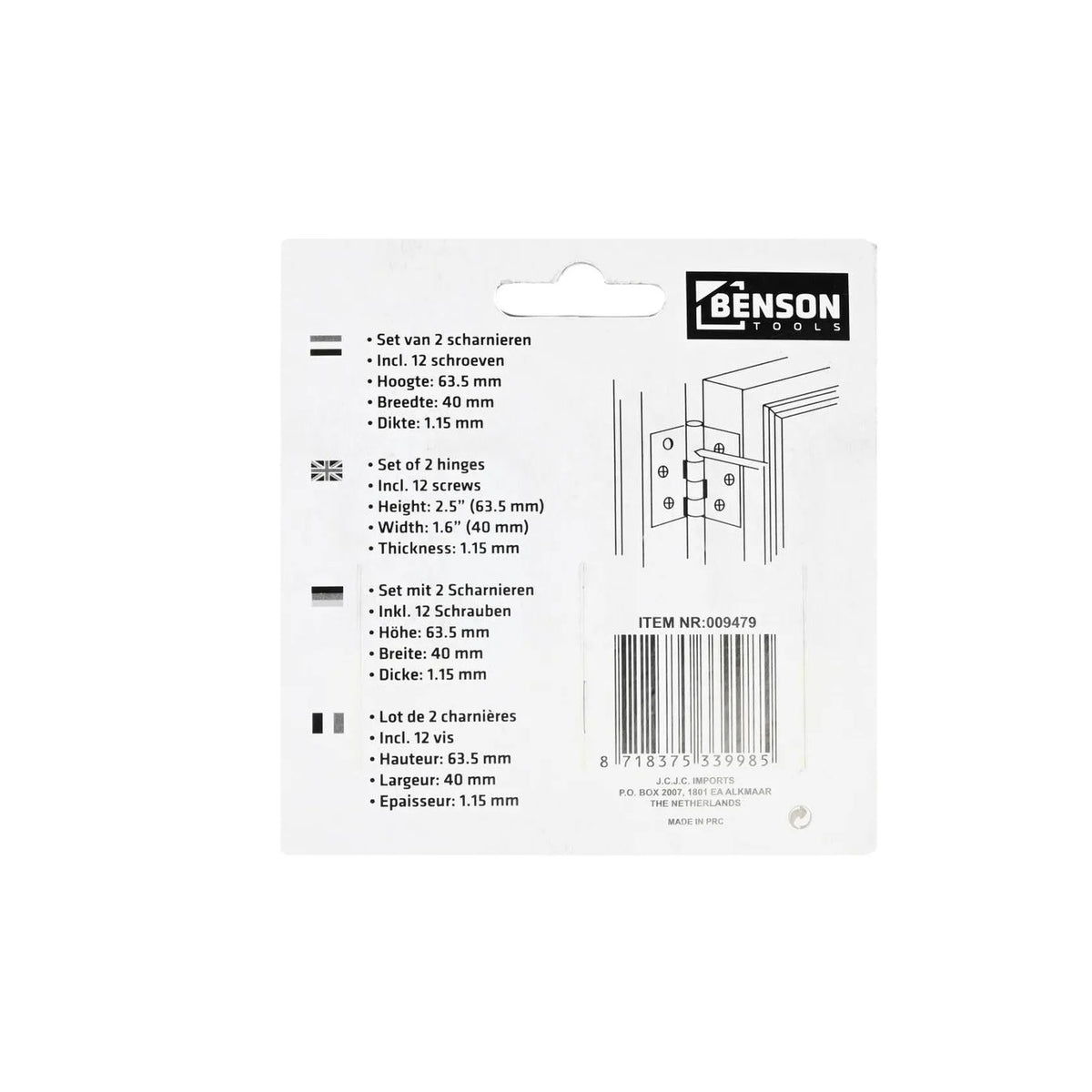 Benson Tools Scharnieren 63.5 x 40 mm 2 dlg