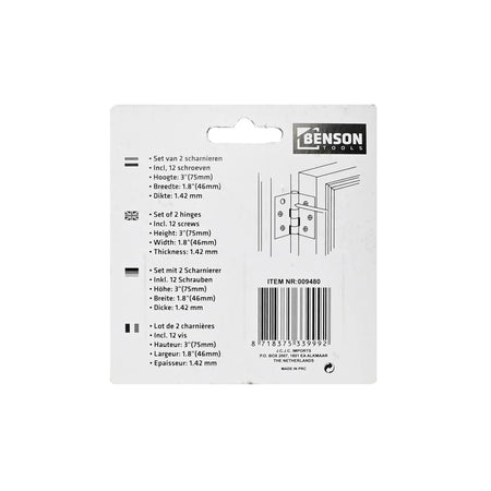 Benson Tools Scharnieren 75 x 46 mm 2 dlg