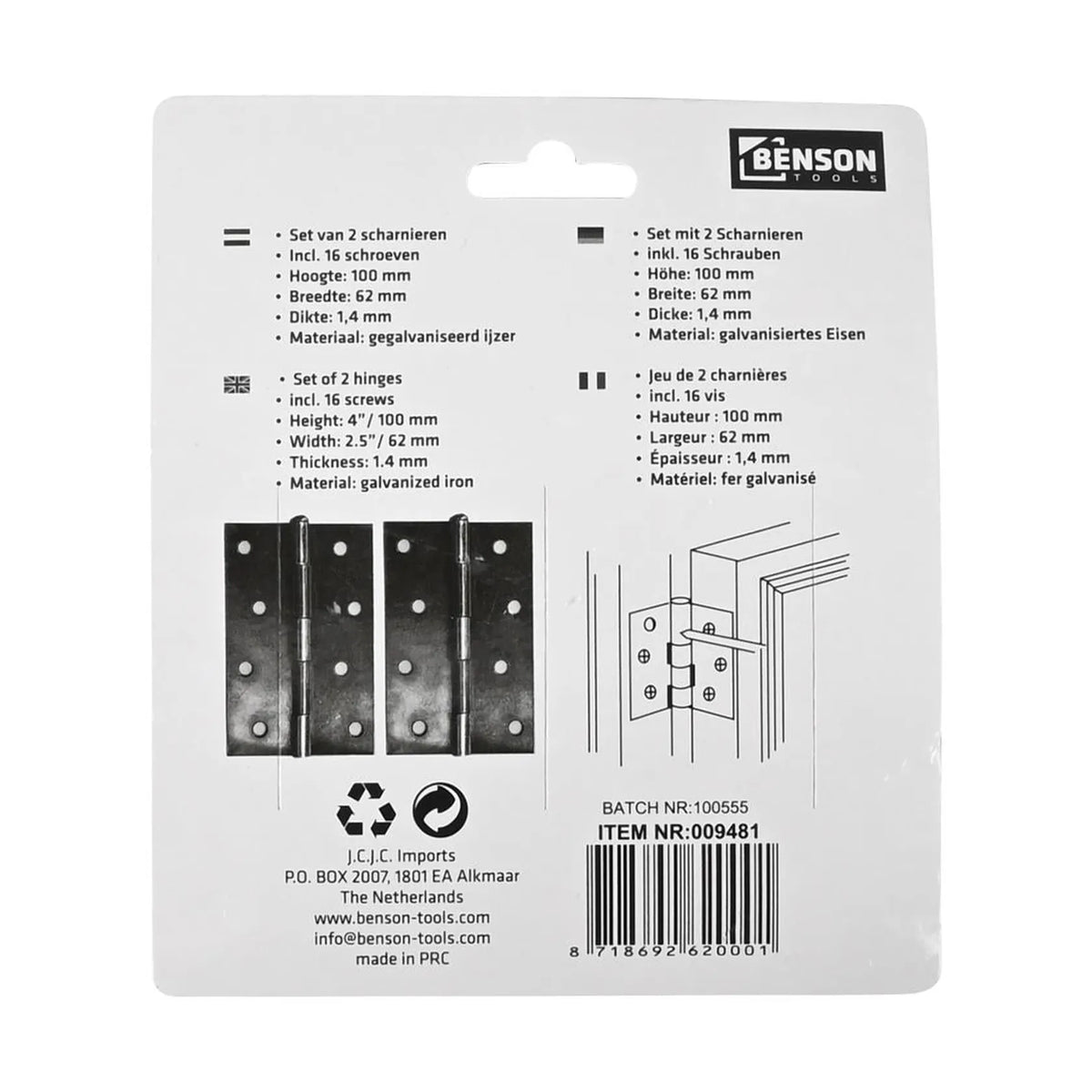 Benson Tools Scharnieren 102 x 60 mm 2 dlg