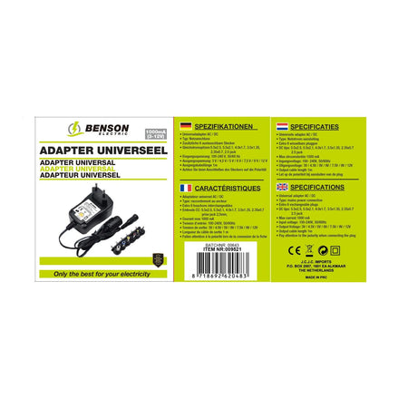 Benson Electric Adapter universeel 1000 mA