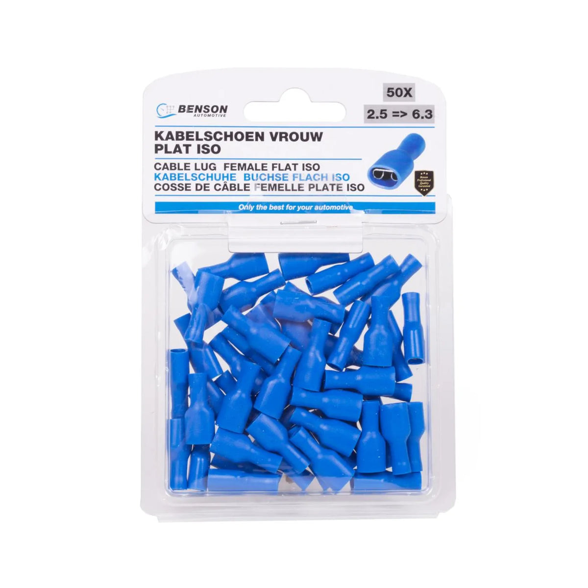 Benson Automotive Kabelschoen 50 dlg vrouw plat iso 2.5=>6.3 blauw