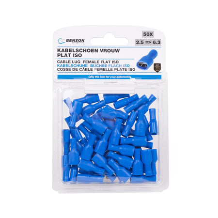Benson Automotive Kabelschoen 50 dlg vrouw plat iso 2.5=>6.3 blauw