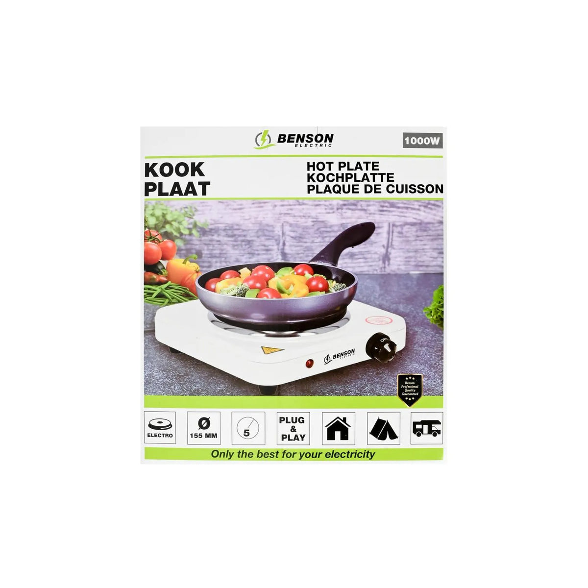 Benson Electric Kookplaat enkel wit 1000W