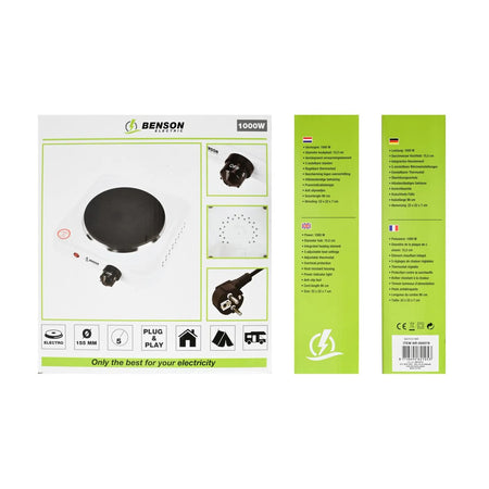 Benson Electric Kookplaat enkel wit 1000W