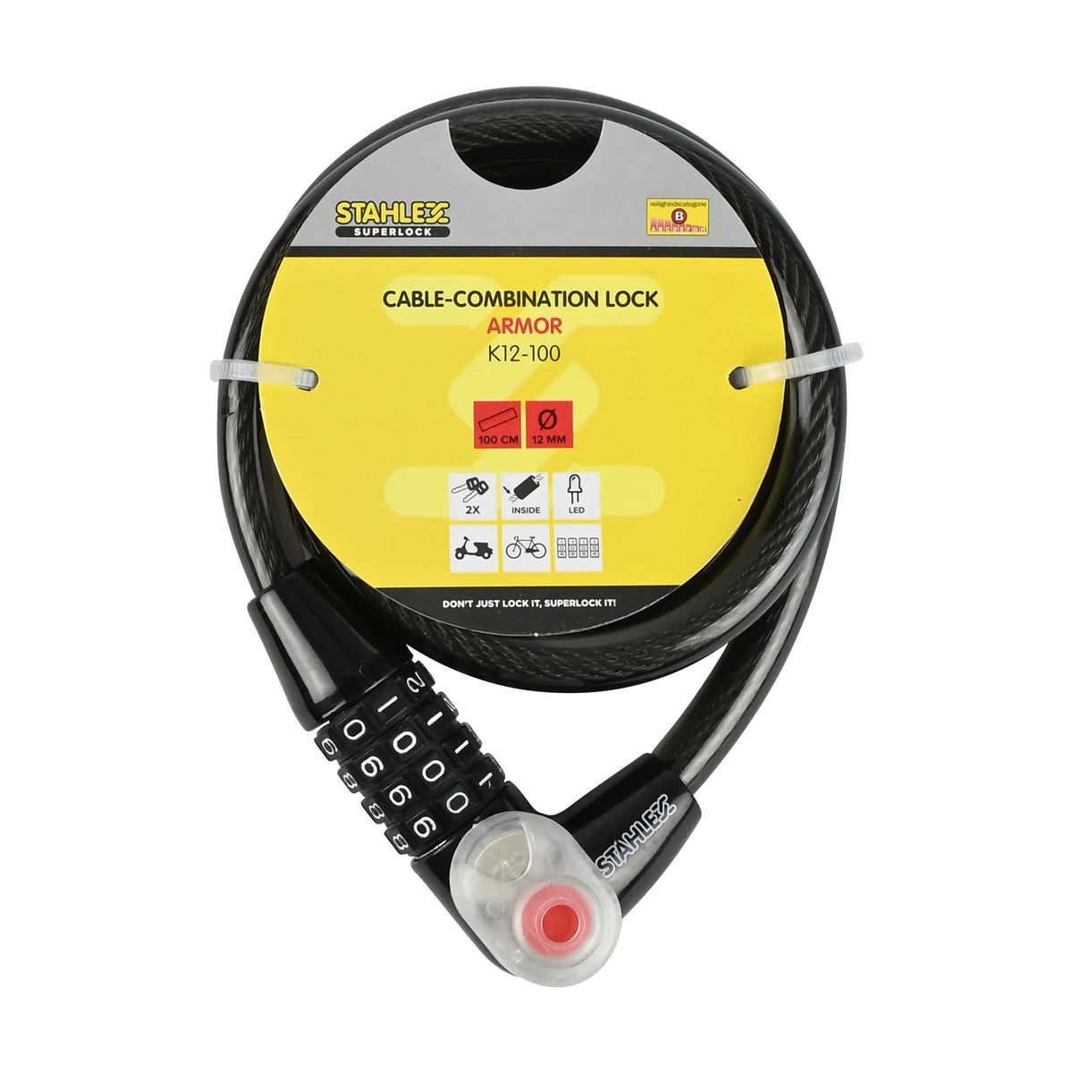 Stahlex Kabel cijferslot + LED Armor 12 x 1000 mm