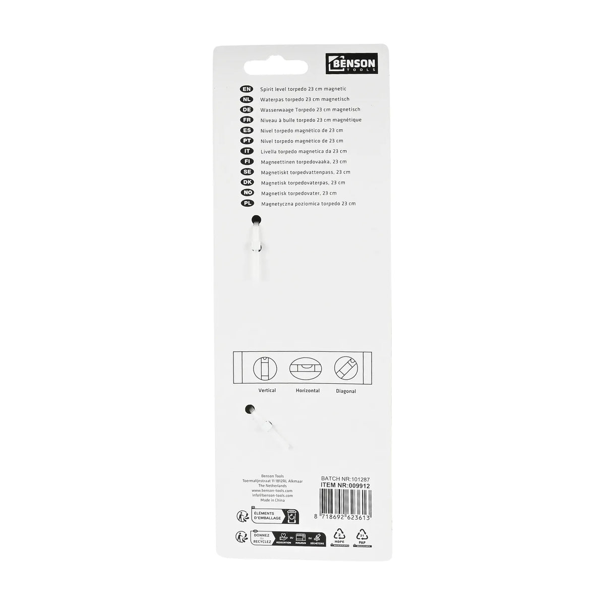 Benson Tools Waterpas torpedo 23 cm magnetisch