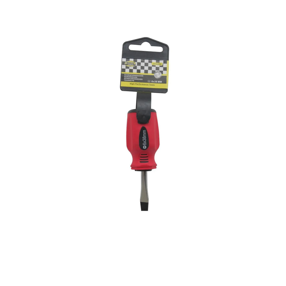 Benson Tools Schroevendraaier plat 6 x 38 rood/zwart Cr-V