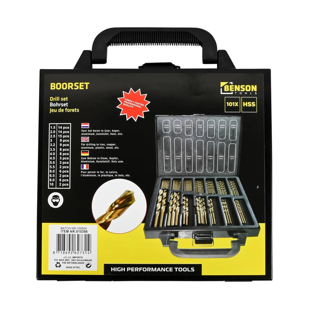 Benson Tools Boorset 101 dlg HSS cobalt coated/koffer