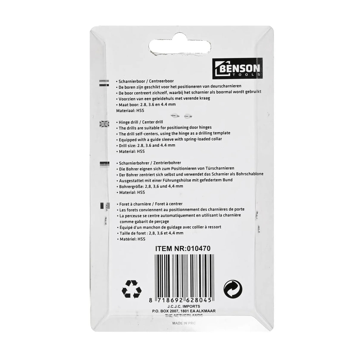 Benson Tools Boorset voor scharnier 3 dlg