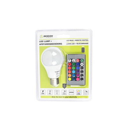 Benson Electric Led Lamp E27 3 Led 4W Multicolor + Afstandsbed.