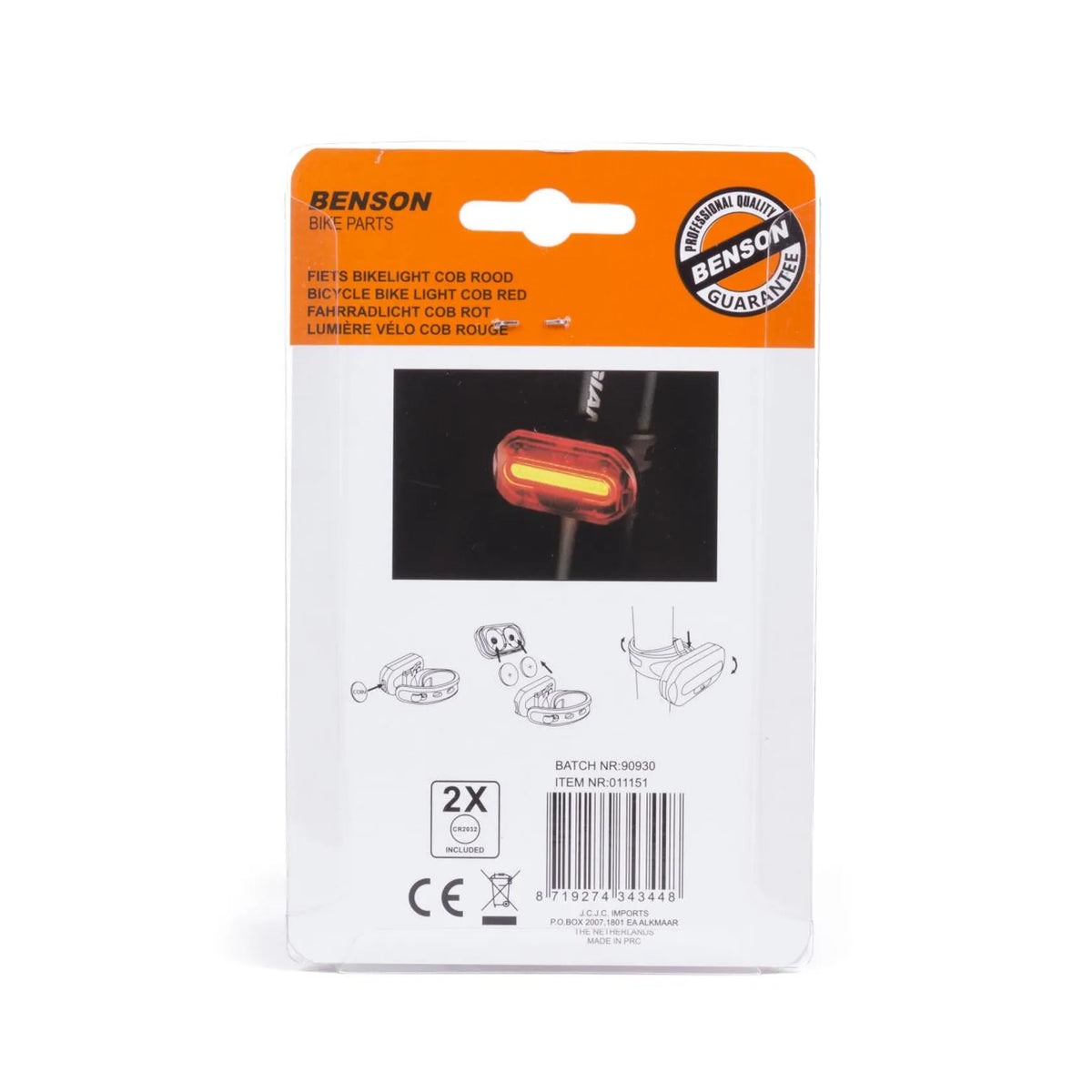 Benson Bike Parts Fietslamp COB rood