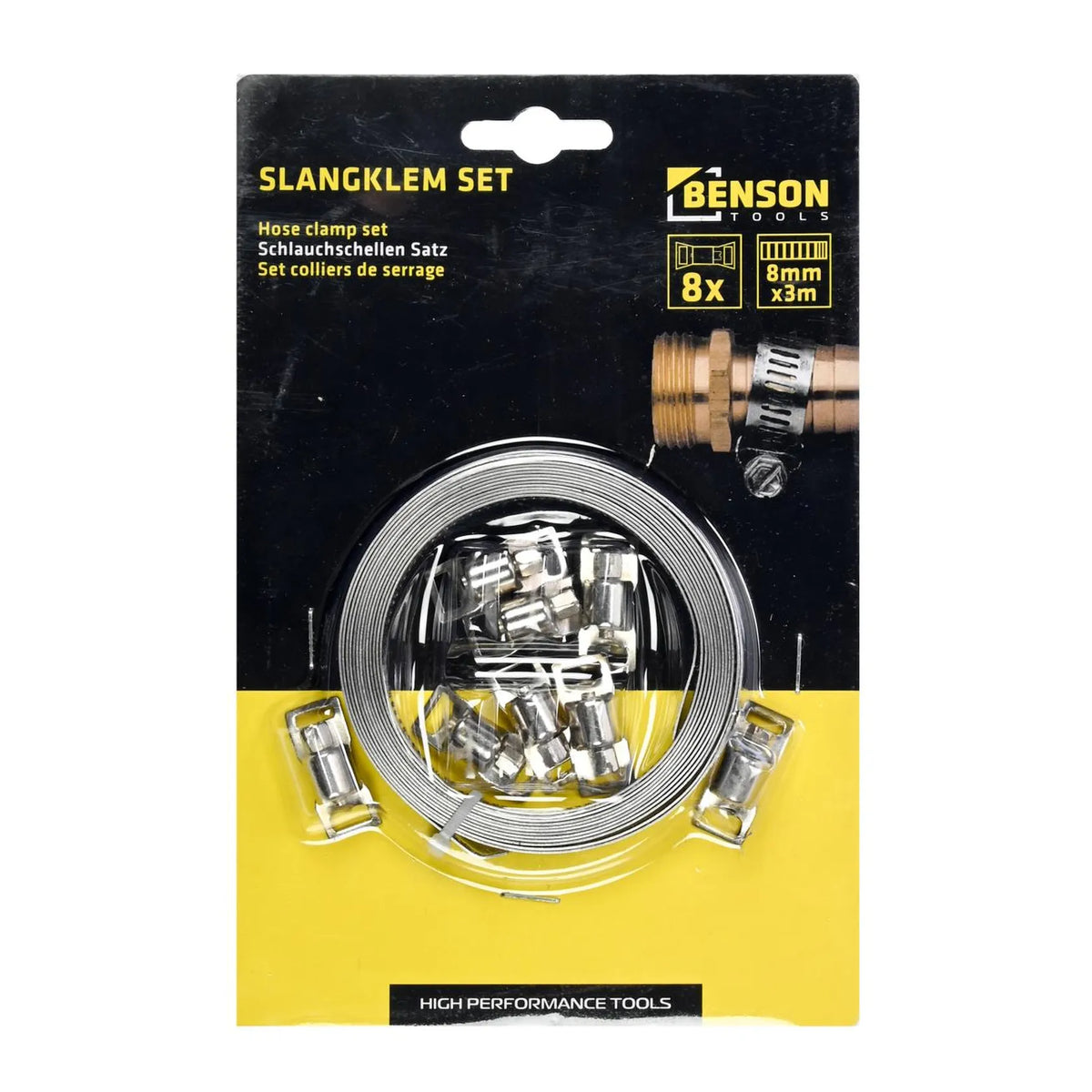 Benson Tools Slangklemmen set universeel 8 mm x 3 mtr 9 dlg