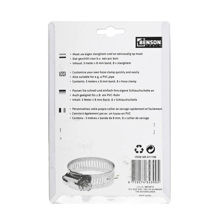 Benson Tools Slangklemmen set universeel 8 mm x 3 mtr 9 dlg