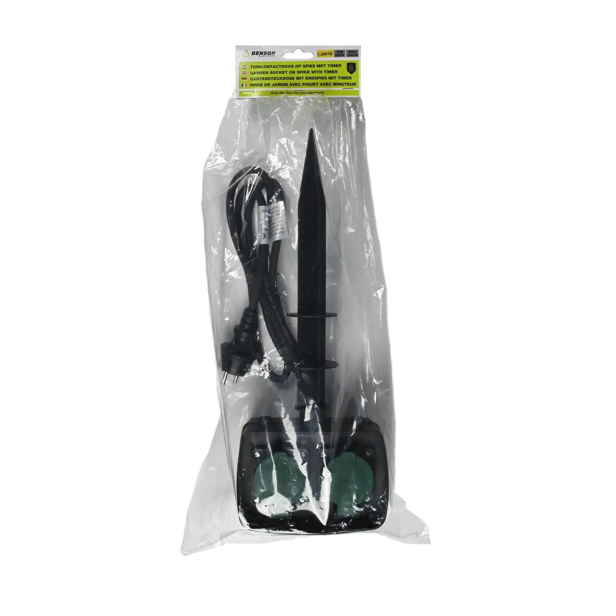 Benson Electric Tuincontactdoos op spies met timer 1.5 mtr