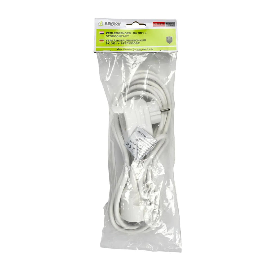 Benson Electric Verlengsnoer + RA 3 x 1 + stopcontact 5 mtr