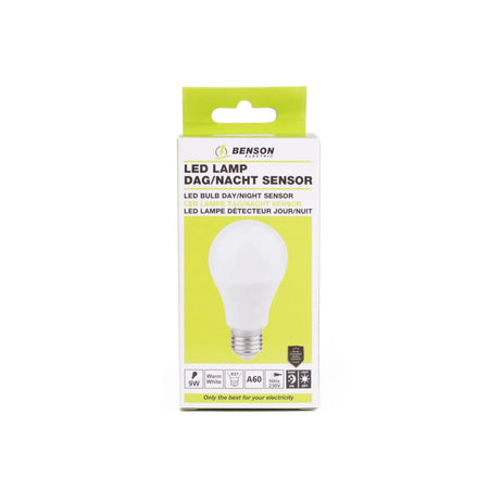 Benson Electric LED lamp E27 A60 9W + dag/nacht sensor warm wit