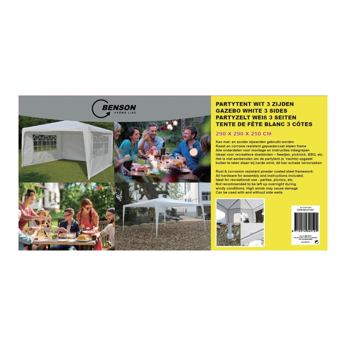 Benson Outdoor Partytent 3 zijden 290 x 290 x 245 cm