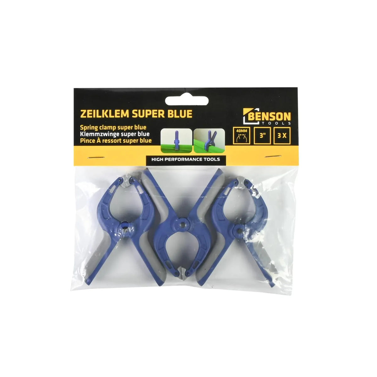 Benson Tools Zeilklem 35 mm 90 mm 3 dlg super blue