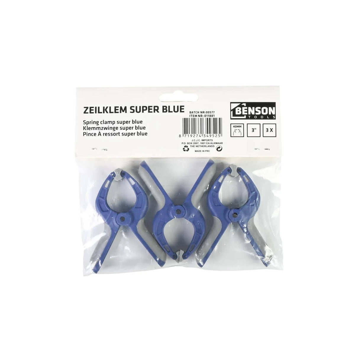 Benson Tools Zeilklem 35 mm 90 mm 3 dlg super blue
