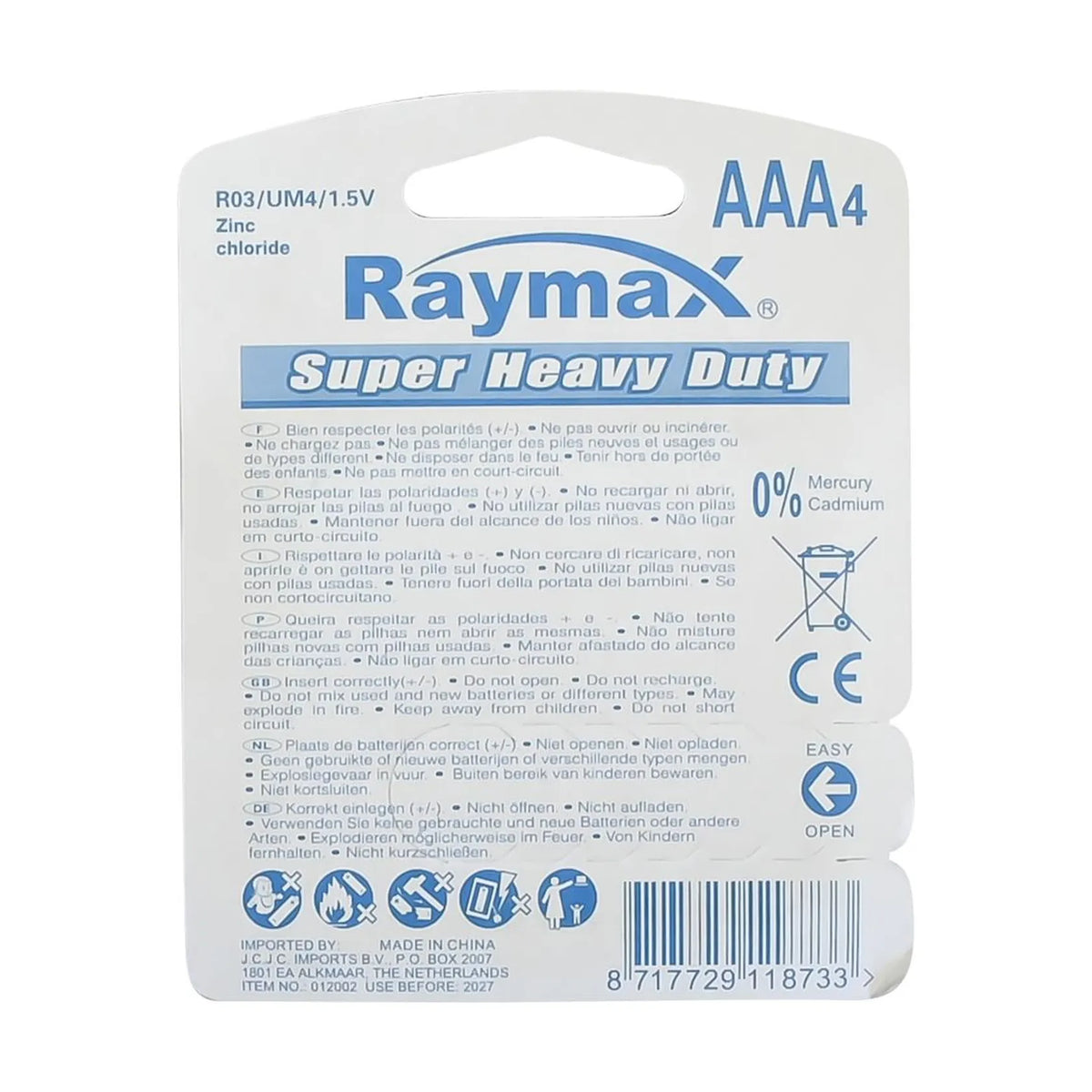 Raymax batterij AAA r03 4 dlg zink